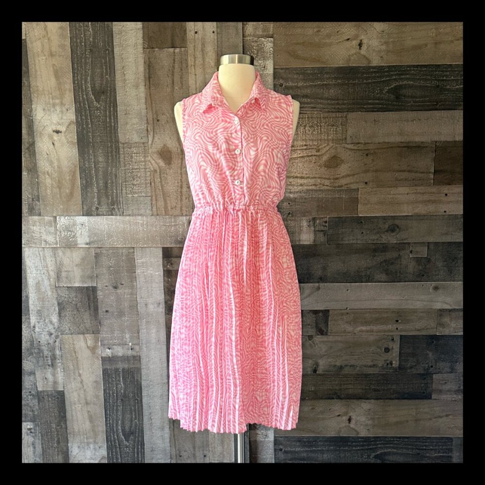Sparkly pink white button up dress medium retro feminine mid century modern